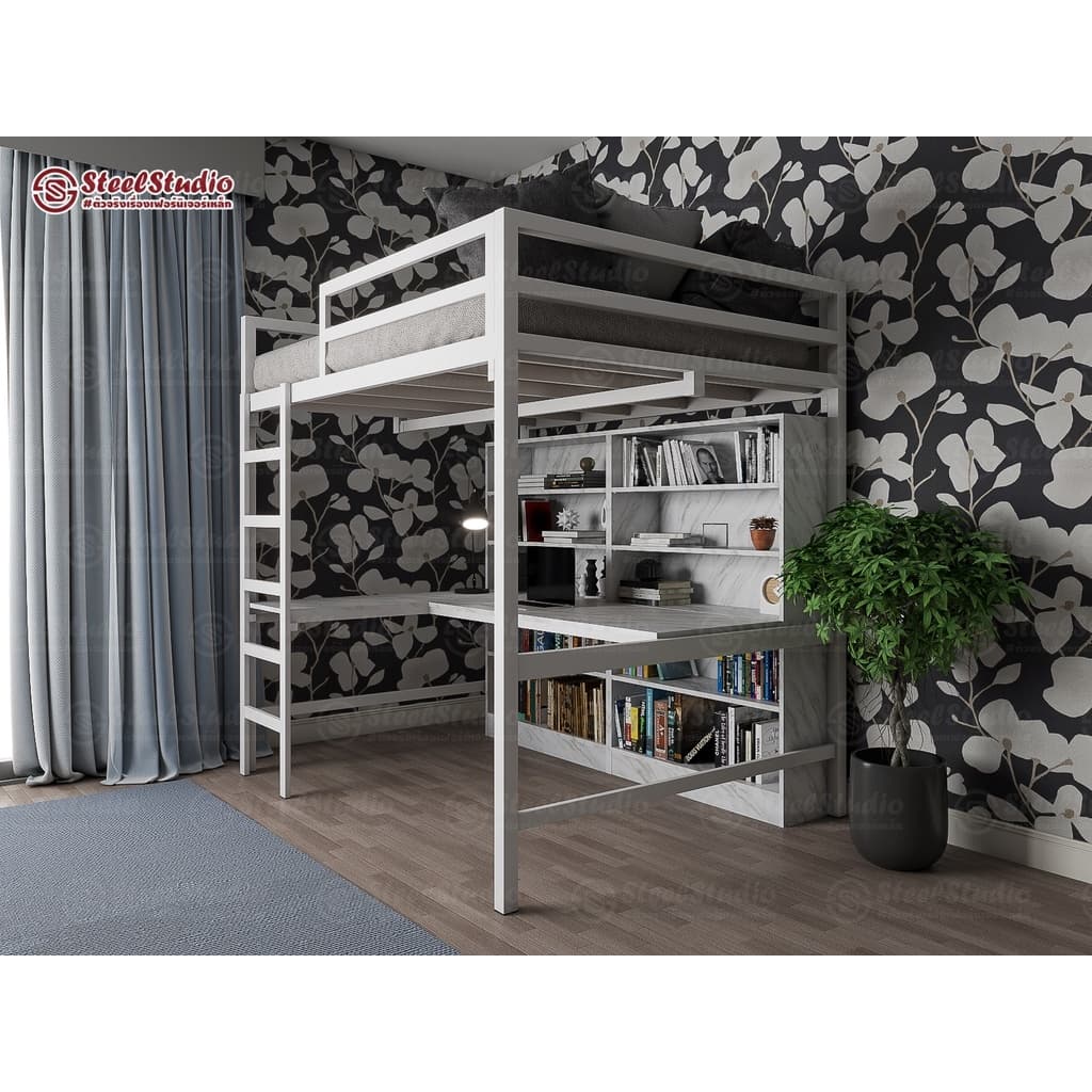 เตียงสูง5ฟุต พร้อมโต๊ะLและชั้นวางหนังสือ https://lnwchill.com