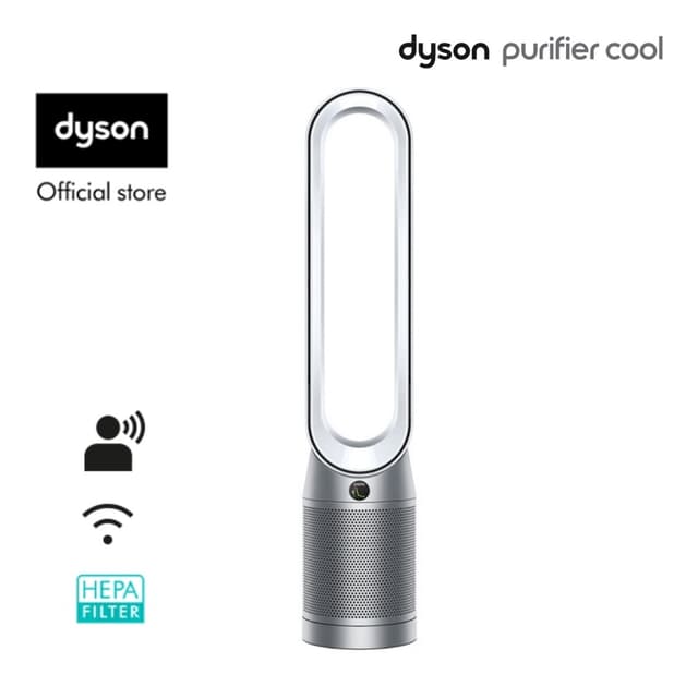 Dyson รุ่น TP07 เครื่องฟอกอากาศและพัดลมไร้ใบพัด (สีขาว/เงิน) ระบบกรอง HEPA H13 ปิดผนึก ดักจับฝุ่น PM2.5 และสารก่อภูมิแพ้ ควบคุมผ่านแอปพลิเคชัน