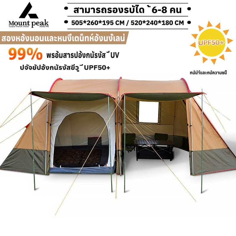 Mountainhiker เต็นท์ครอบครัว เต็นท์กันฝน กันน้ำ 1 ห้องนอน 1 ห้องนั่งเล่น กันแดด สูงโปร่ง ระบายอากาศดี https://lnwchill.com