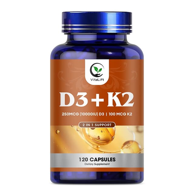Vitalift K2 (MK7) พร้อมอาหารเสริม D3 สูตรไม่ใช่จีเอ็มโอ 1000