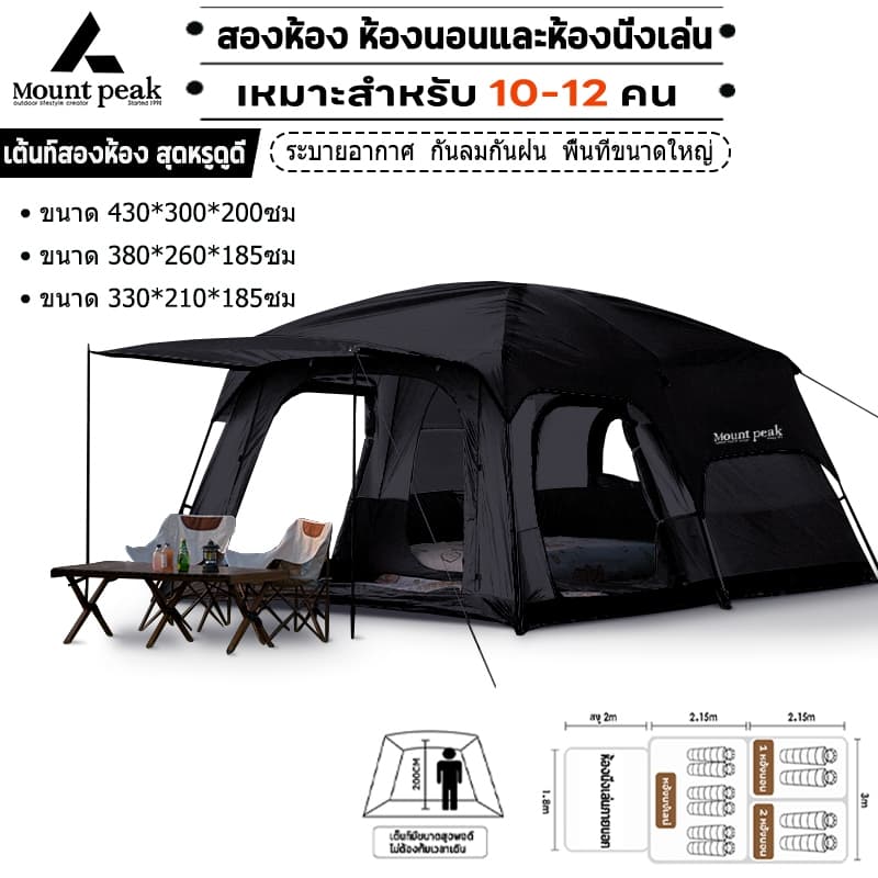 Mountainhiker เต็นท์ครอบครัว เต็นท์ขนาดใหญ่ เต็นท์สนาม 2ห้องนอน2โถง จุได้ 10-12 คน การออกแบบเต็นท์สองชั้น พร้อมส่ง⚡️ https://lnwchill.com
