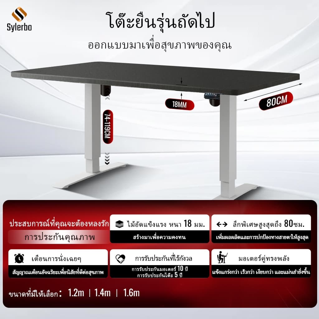 SYLERBO โต๊ะทำงานไฟฟ้าปรับความสูงได้แบบมอเตอร์คู่, ท็อปไม้ไพลินหนาและกว้าง 18 มม., โต๊ะออกแบบตามหลักสรีรศาสตร์แบบสองคานสำหรับเล่นเกมและสำนักงานที่บ้าน https://lnwchill.com
