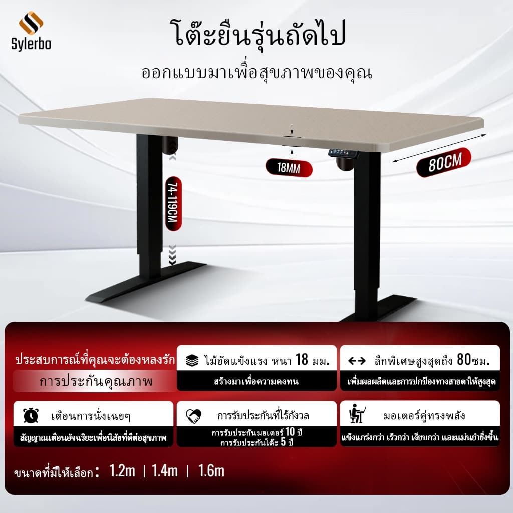 SYLERBO SLYLERBO โต๊ะทำงานไฟฟ้าปรับความสูงได้แบบมอเตอร์คู่, ท็อปไม้ไพลินหนาและกว้าง 18 มม., โต๊ะออกแบบตามหลักสรีรศาสตร์แบบสองคานสำหรับเล่นเกมและสำนักงานที่บ้าน https://lnwchill.com