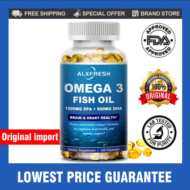 น้ํามันปลา OMEGA-3 แคปซูลสําหรับสมอง ระบบหัวใจ คลายเครียด สุ