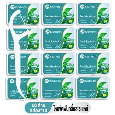 Jasmeen ไหมขัดฟัน 10 กล่อง 500ชิ้น ไหมขัดฟันรสมิ้นต์ชนิดด้าม ทางการแพทย์ ไม้จิ้มฟันพลาสติก ไหมขัดแบบแท่ง