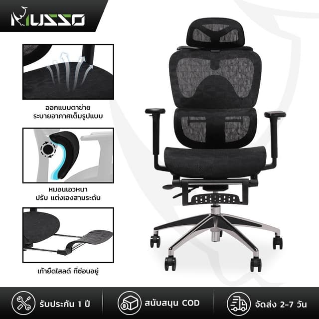 MUSSO เก้าอี้เพื่อสุขภาพ Ergonomic รองรับเอว ปรับได้หลายมิติ