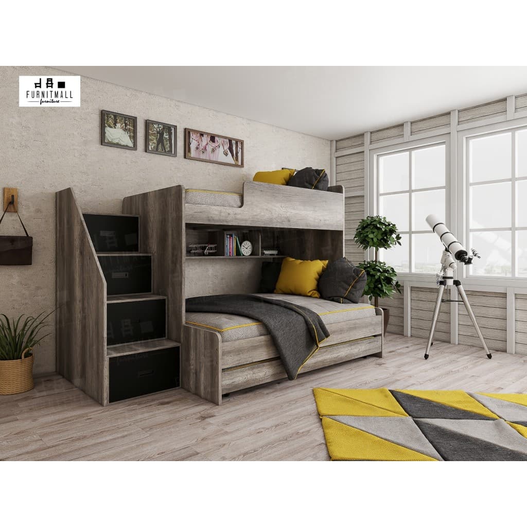 เตียงไม้2ชั้น 5+3.5, 6+3.5 ฟุต พร้อมถาด 3.5 ฟุต และบันไดกล่องลิ้นชัก https://lnwchill.com