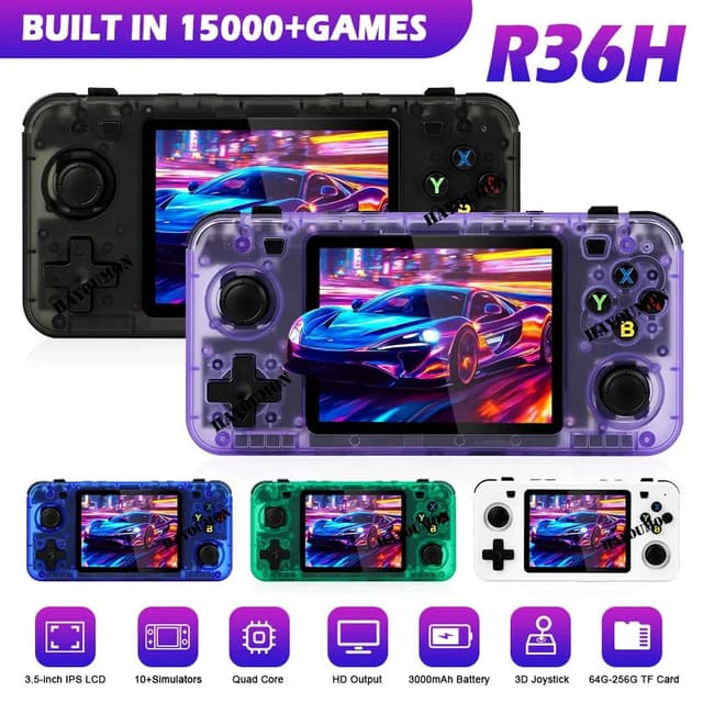 คอนโซลเกมพกพา ARKOS ขนาดพกพา R36H หน้าจอ IPS ขนาด 3.5 นิ้ว จ