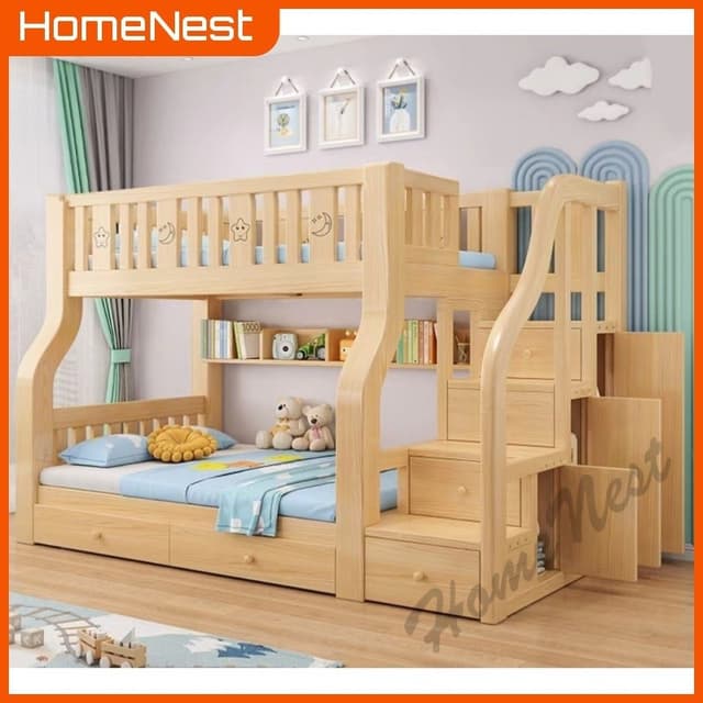 เตียง2ชั้นเด็ก สินค้านี้สามารถรับน้ำหนักได้มากกว่า 100 กิโลกรัมเตียงไม้เนื้อแข็งล้วน เหมาะสำหรับผู้ใหญ่