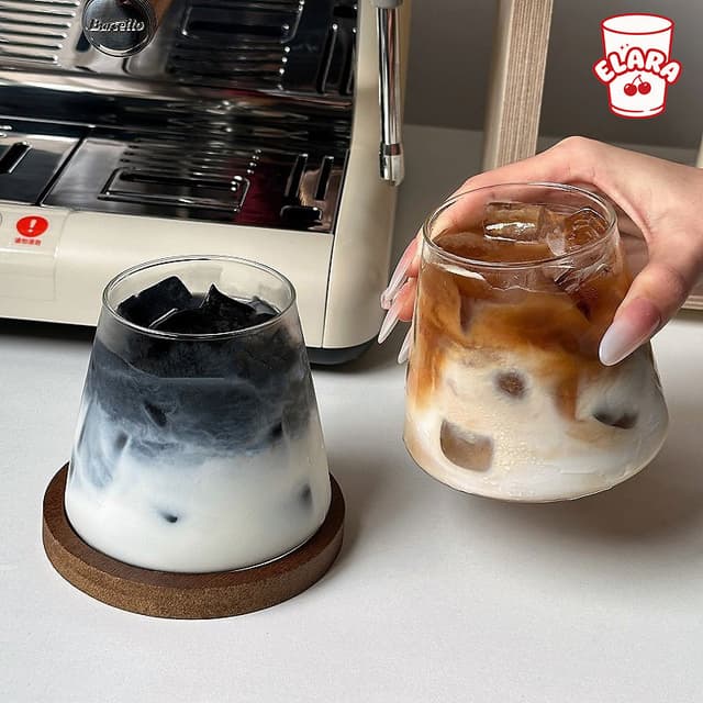 แก้วกาแฟใสทรงเตี้ย สไตล์มินิมอล แก้วลาเต้/อเมริกาโน่ แก้วน้ำ