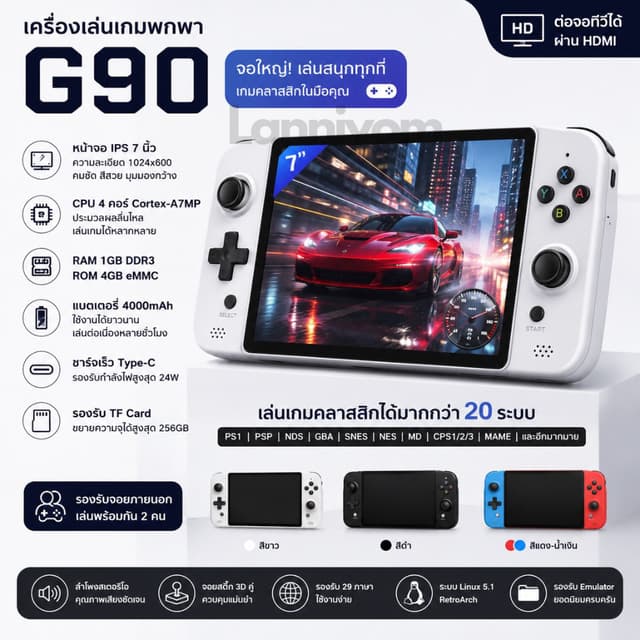 เครื่องเล่นเกมพกพา Hot-G90 หน้าจอ 7 นิ้ว รองรับ 30 โปรแกรมจำ