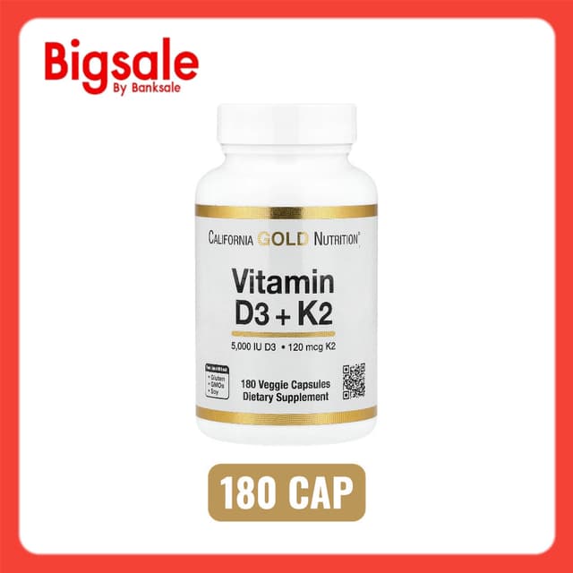 California Gold Nutrition Vitamin D3 + K2 as MK-7  180 Veggi