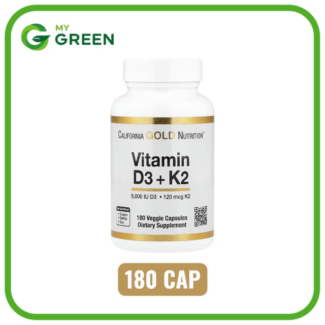 California Gold Nutrition, วิตามิน D3 + K2 ในรูป MK-7 บรรจุแ
