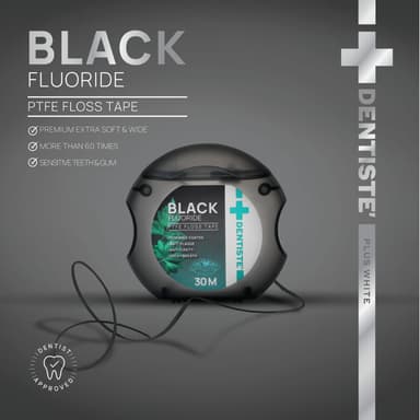 Dentiste Dental Black PTFE Floss Tape with Fluoride 30m ไหมขัดฟันเคลือบฟลูออไรด์ ขจัดคราบพลัค กลิ่นมิ้นท์
