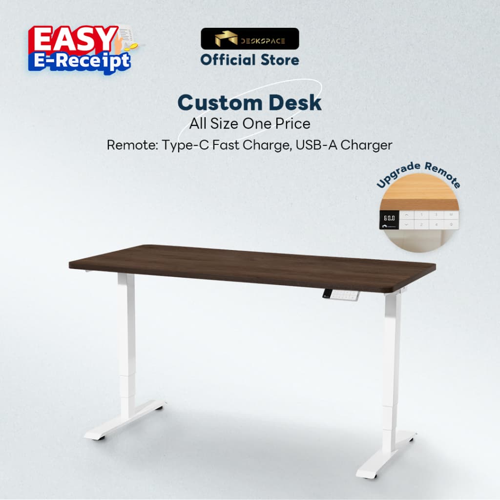 DESKSPACE (Pre-Order 7-14 วัน) โต๊ะปรับระดับไฟฟ้า สั่งผลิตท็อปไม้ตามขนาด มี USB-A,C Fast Charge ปรับความสูงได้ 60-125 cm https://lnwchill.com