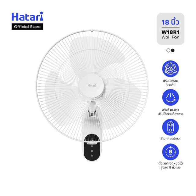 Hatari พัดลม พัดลมติดผนัง 18 นิ้ว มาพร้อมรีโมทคอลโทรล รับประกัน 3 ปี (W18R1)