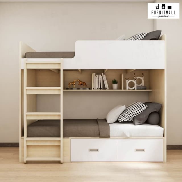 เตียงสองชั้นไม้​ ขนาด​ 3.5ฟุต​ พร้อมลิ้นชัก