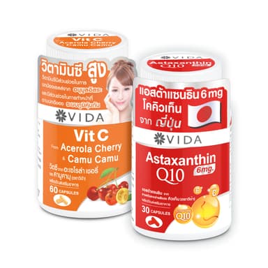 [Booster Set] Vida Astaxanthin 6 mg Q10 AstaReal 30 Capsules x Vit C From Acerola Cherry And Camu-Camu 60 Capsules