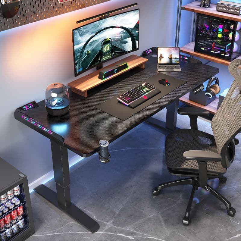 CREATIVE Electric Smart Desk โต๊ะทํางานปรับระดับไฟฟ้า โต๊ะเกมมิ่งปรับระดับไฟฟ้า สีดำ ผิวคาร์บอนไฟเบอร์ โต๊ะไฟฟ้า โต๊ะคอม โต๊ะทํางาน โต๊ะไฟฟ้า แสง RGB การปรับความสูง Gaming Table โต๊ะเกมมิ่งปรับระดับได้ สินค้าเป็นที่นิยม ราคาประหยัด ต้องมี https://lnwchill.com