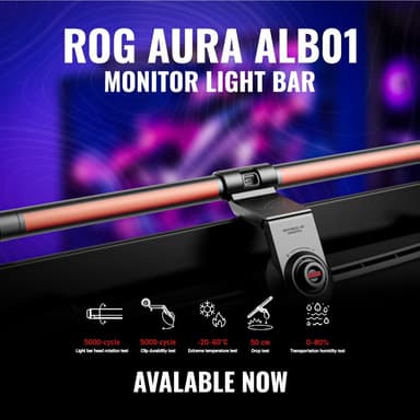 ASUS ROG Aura Monitor Light Bar - Asymmetrical Lighting bar, 3 Modes, RGB Lighting, USB-C, Magnetic Buckle, Aura Sync
