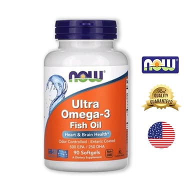 Now Foods โอเมก้า3 น้ำมันปลา Ultra Omega-3 Fish Oil 500EPA/250DHA 1000 mg 90 Softgels Authentic Made in USA