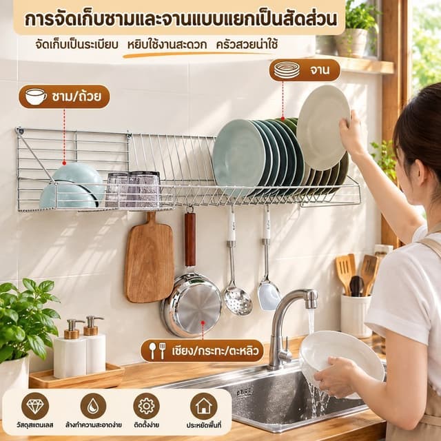 คว่ำจาน ที่คว่ำจานสแตนเลส แบบติดผนัง มี2 ขนาด NT