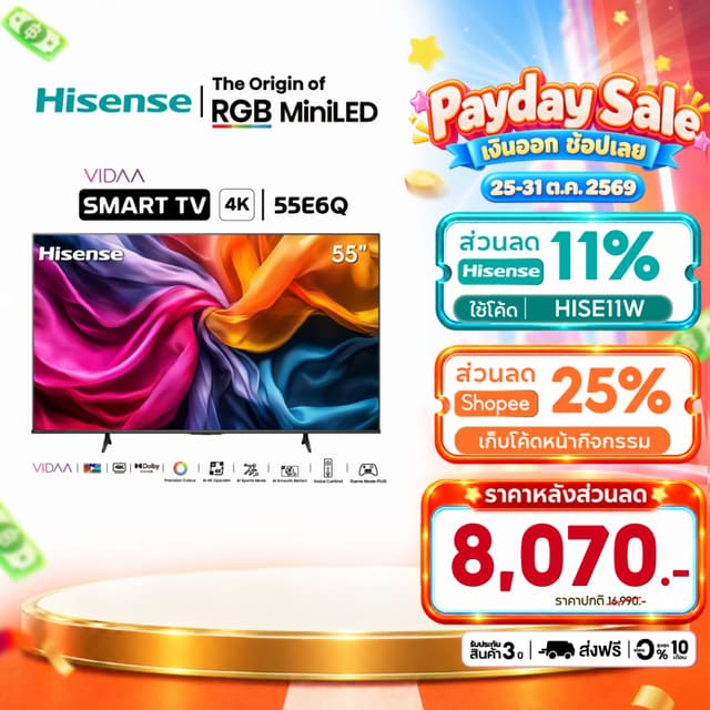 Hisense E6K TV ขนาด 55",65" รุ่น E6K 4K Ultra HD Smart TV Voice Control WIFI Build in Netflix /HDR/Dolby