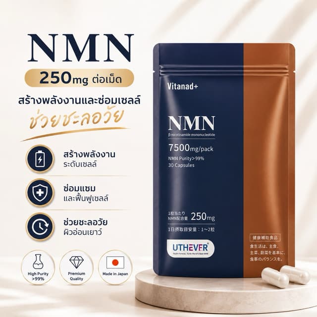 (สินค้าพร้อมส่ง) Vitanad+ มี NMN 250 mg ต่อเม็ด มี 30 เม็ด ข