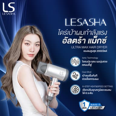 Lesasha เลอซาช่า ไดร์เป่าผม Ultra Max 2000 วัตต์ Ionic Cool Shot ปรับลมและความร้อน 6 ระดับ 10LS00397