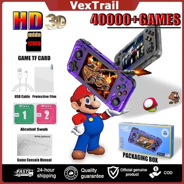 R36H เครื่องเกมพกพา 128G เกมบอย gameboy psp ของเล่น game con