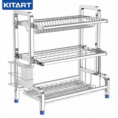 KITART ชั้นวางจาน 3/2 ชั้น สแตนเลส 304 ที่คว่ำจาน พร้อมที่ใส่ช้อนส้อมและที่วางเขียง ชั้นวางจานในครัว