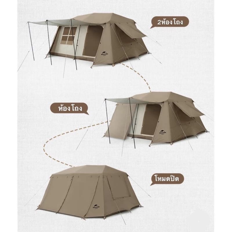 Naturehike เต็นท์Village 13​ ออโต้2ห้องนอน 1ห้องนั่งเล่น กางอัตโนมัติ​ กันน้ำระดับ2000mm, กันแดด กันฝน https://lnwchill.com