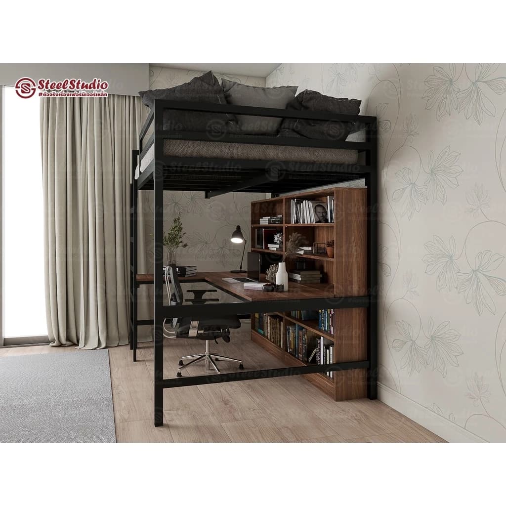 เตียงสูง5ฟุต พร้อมโต๊ะLและชั้นวางหนังสือ https://lnwchill.com