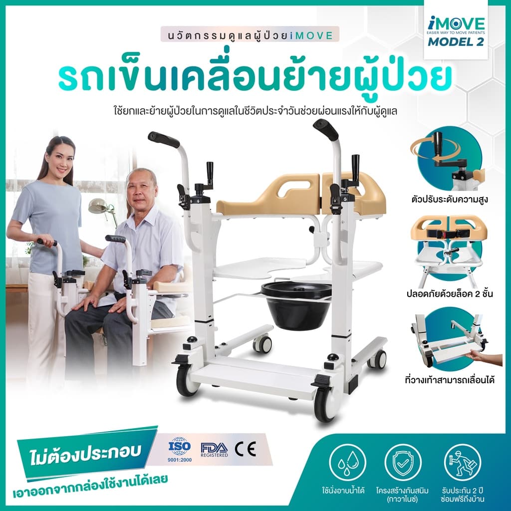 Synergy รุ่น iMOVE Model 2 รถเข็นเคลื่อนย้ายผู้ป่วย อเนกประสงค์ ช่วยดูแลผู้ป่วยติดเตียง ผ่อนแรงผู้ดูแล https://lnwchill.com