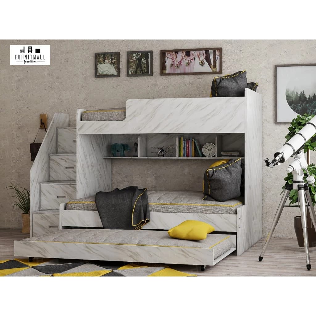 เตียงไม้2ชั้น 5+3.5, 6+3.5 ฟุต พร้อมถาด 3.5 ฟุต และบันไดกล่องลิ้นชัก https://lnwchill.com