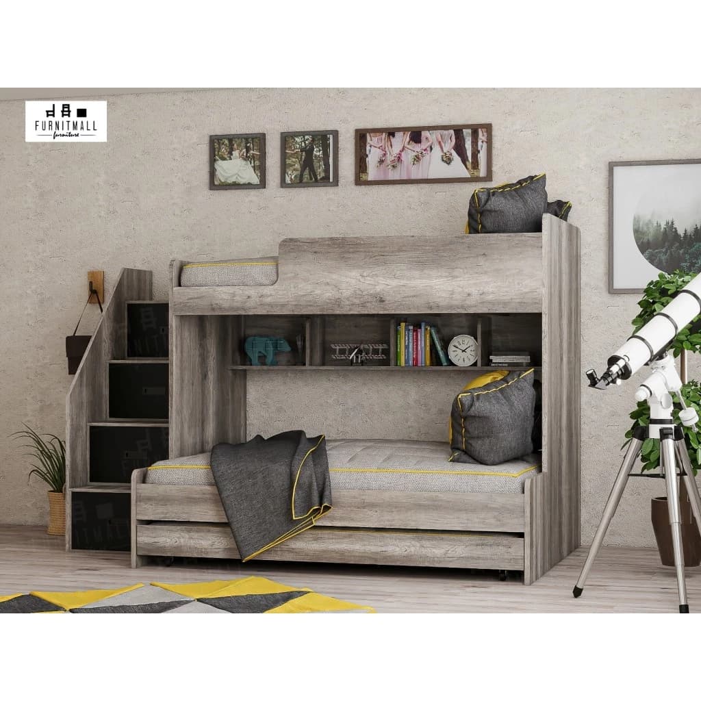 เตียงไม้2ชั้น 5+3.5, 6+3.5 ฟุต พร้อมถาด 3.5 ฟุต และบันไดกล่องลิ้นชัก https://lnwchill.com