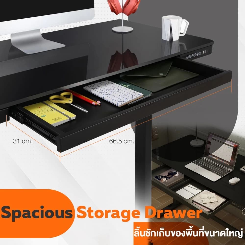 Ergotrend โต๊ะไฟฟ้าเออร์โกเทรน ยืน-นั่งทำงาน รุ่น Sit 2 Stand glass desk กระจกดำ ขนาด 60x120cm https://lnwchill.com