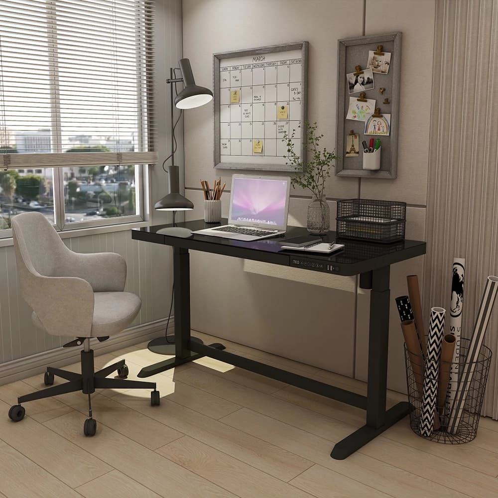 Ergotrend โต๊ะไฟฟ้าเออร์โกเทรน ยืน-นั่งทำงาน รุ่น Sit 2 Stand glass desk กระจกดำ ขนาด 60x120cm https://lnwchill.com