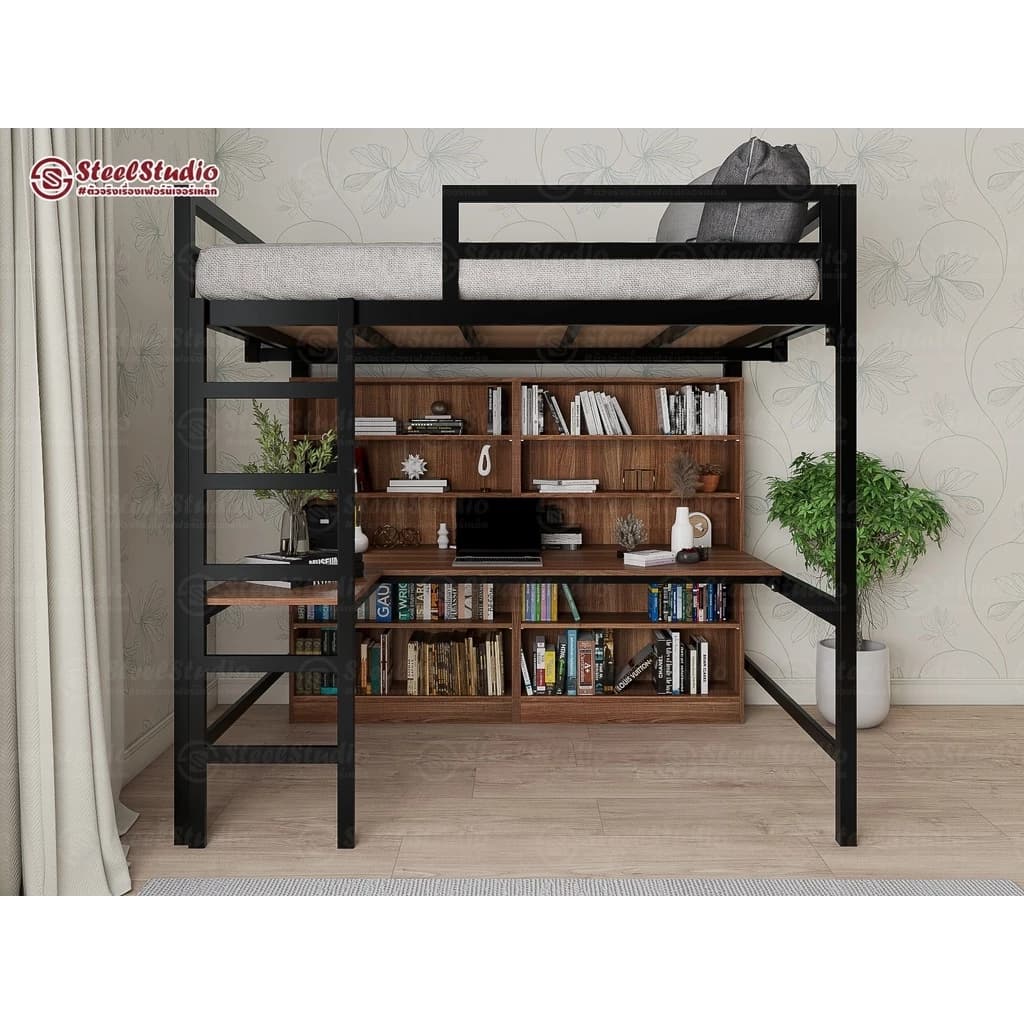 เตียงสูง5ฟุต พร้อมโต๊ะLและชั้นวางหนังสือ https://lnwchill.com