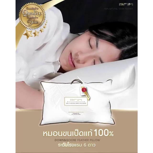 PRIM รุ่น PRIM Down Pillow หมอนขนเป็ดแท้ 100% ขนาด 20x30 นิ้ว สัมผัสนุ่มสบายพิเศษ ระบายอากาศดีเยี่ยม เพื่อการนอนหลับประดุจโรงแรม 6 ดาว