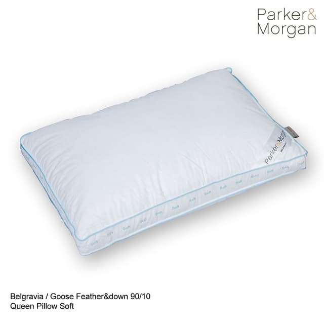 Parker&Morgan รุ่น Belgravia หมอนขนห่านแท้ 90/10 ขนาดควีน (SOFT) มอบสัมผัสการนอนหลับที่นุ่มสบายระดับพรีเมียม เพื่อการพักผ่อนที่เหนือกว่า