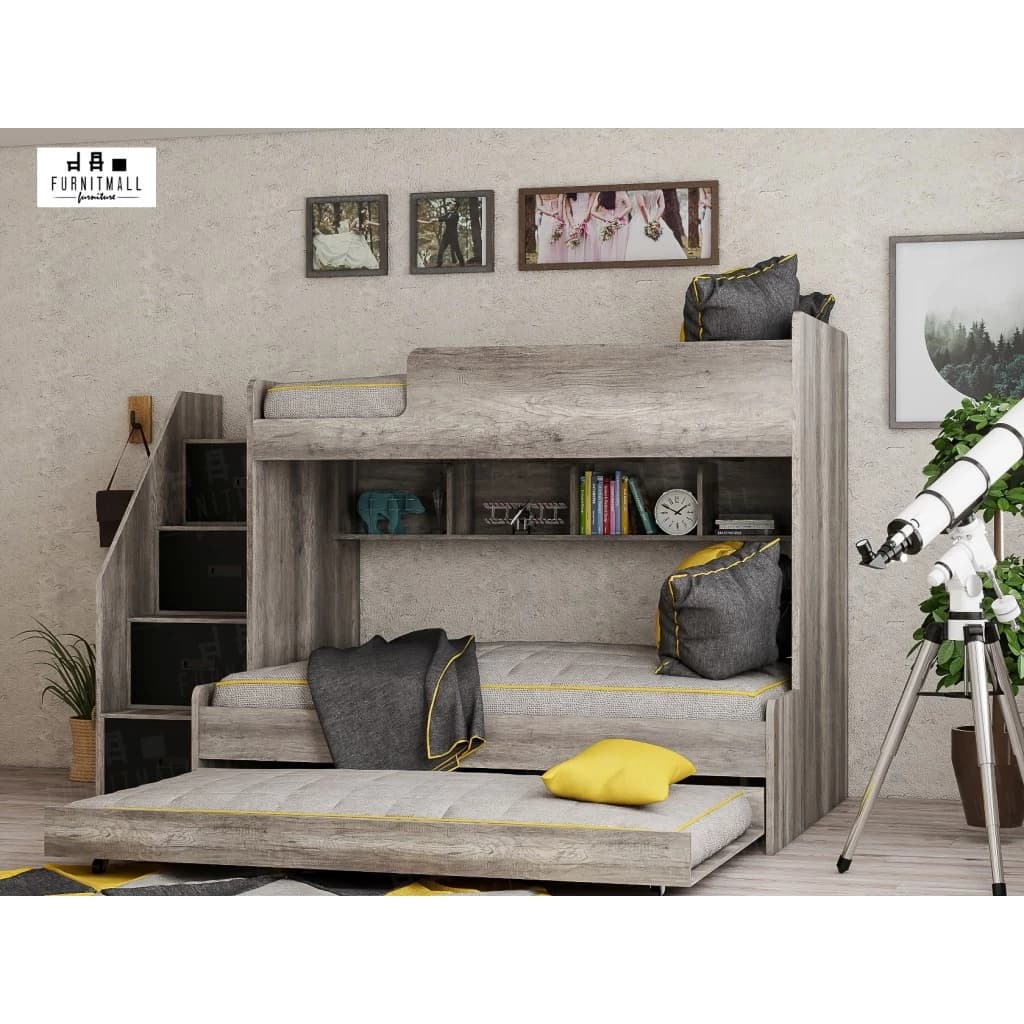 เตียงไม้2ชั้น 5+3.5, 6+3.5 ฟุต พร้อมถาด 3.5 ฟุต และบันไดกล่องลิ้นชัก https://lnwchill.com