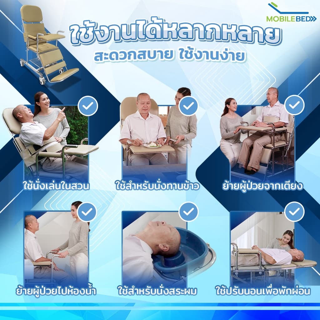Synergy รุ่น MOBILE BED อุปกรณ์ดูแลผู้ป่วยติดเตียง 6 in 1 รถเข็นเคลื่อนย้าย อาบน้ำ นั่งถ่าย สระผม ครบวงจร https://lnwchill.com
