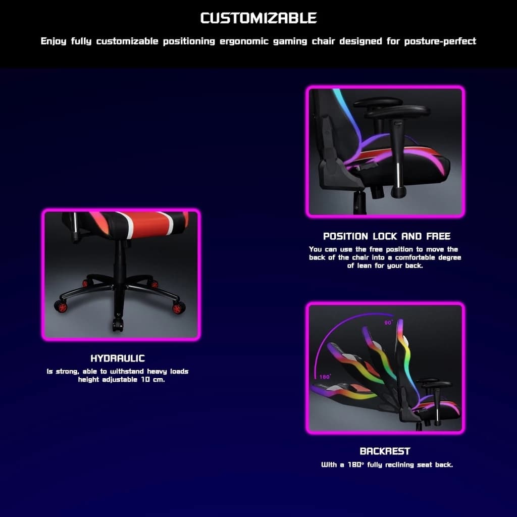 Nubwo เก้าอี้เกมมิ่ง เก้าอี้ทำงานมีไฟ GAMING CHAIR RGB Spectrum E-Sport ปรับได้หลายโหมด เอนได้ 180 องศา รุ่น X113 ลดอาการปวดเมื่อย นุ่มสบาย ตามหลักสรีระศาสตร์ https://lnwchill.com
