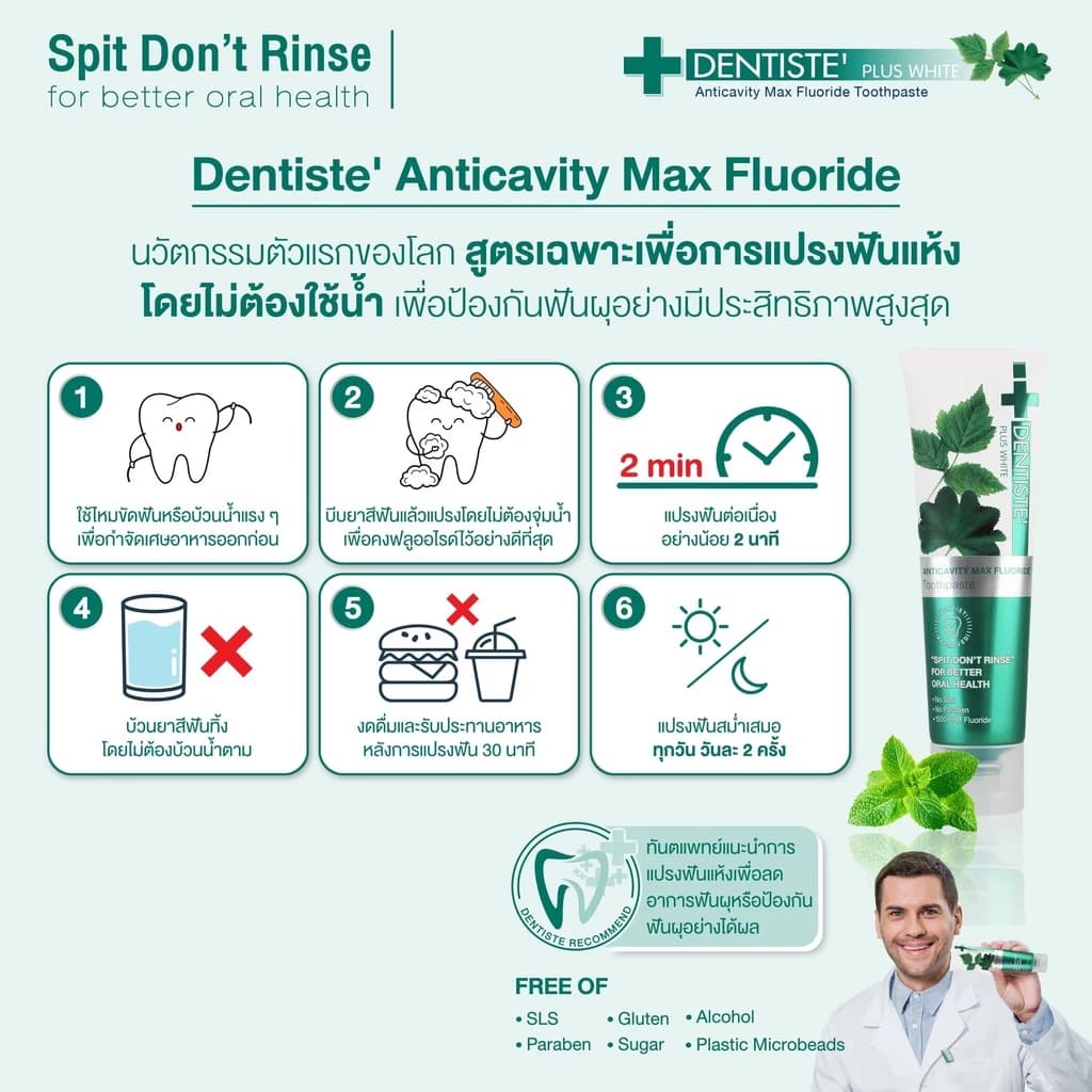 Dentiste' รุ่น Anticavity Max เดนทิสเต้ ยาสีฟันแปรงแห้ง สูตร Anticavity Max ขนาด 100 กรัม เพื่อสุขภาพช่องปากที่ดี https://lnwchill.com