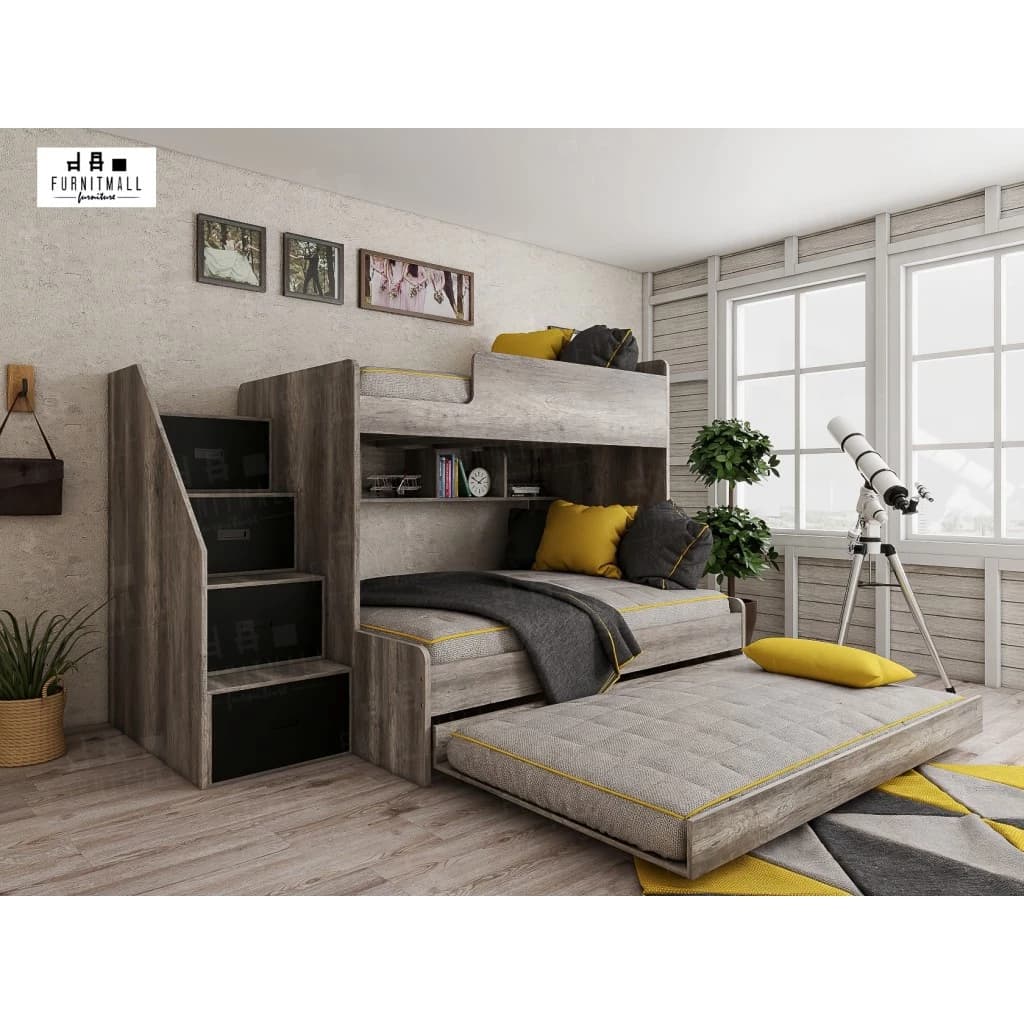 เตียงไม้2ชั้น 5+3.5, 6+3.5 ฟุต พร้อมถาด 3.5 ฟุต และบันไดกล่องลิ้นชัก https://lnwchill.com