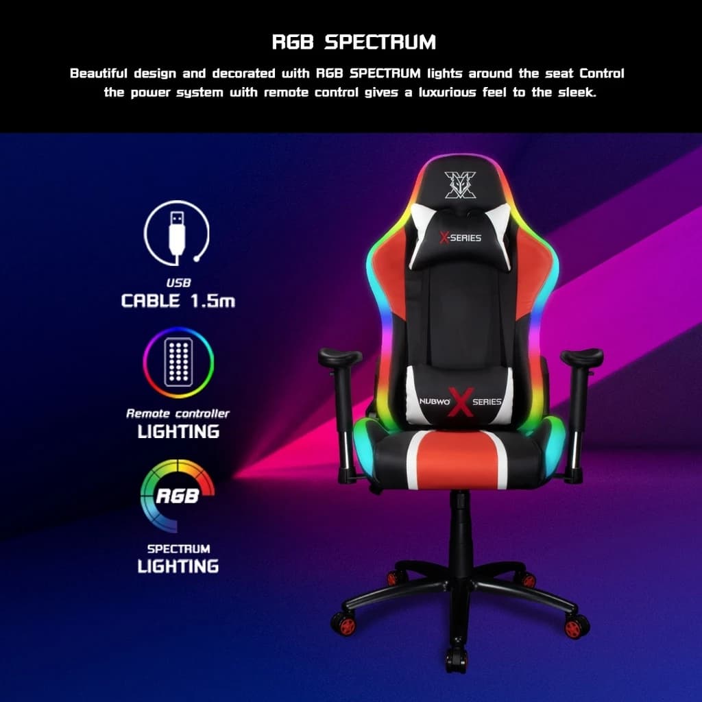 Nubwo เก้าอี้เกมมิ่ง เก้าอี้ทำงานมีไฟ GAMING CHAIR RGB Spectrum E-Sport ปรับได้หลายโหมด เอนได้ 180 องศา รุ่น X113 ลดอาการปวดเมื่อย นุ่มสบาย ตามหลักสรีระศาสตร์ https://lnwchill.com