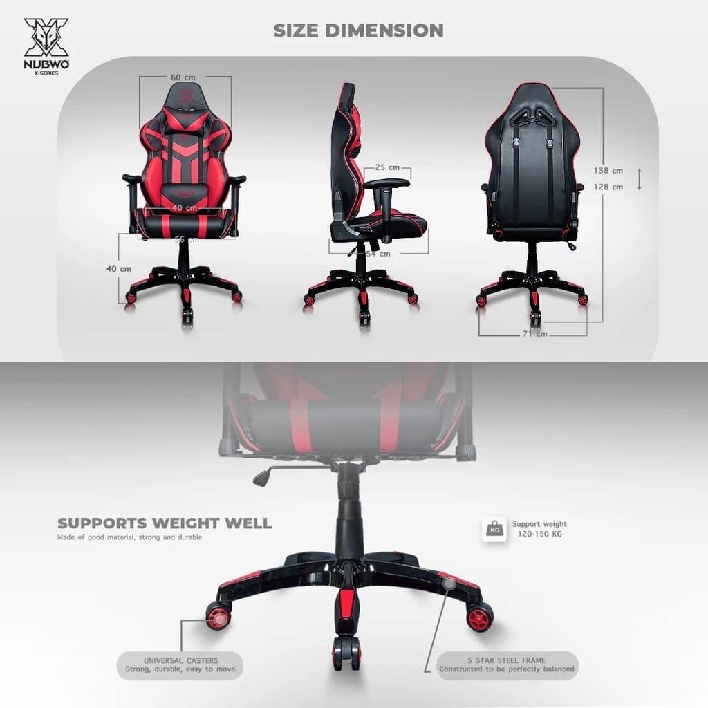 NUBWO เก้าอี้เล่นเกม เก้าอี้ทำงาน GAMING CHAIR นุ่มสบาย ตามหลักสรีระศาสตร์ รับน้ำหนักได้ถึง 180 กก. เหมาะกับคนสูง 160-180 ซม. เก้าอี้เกมมิ่ง รุ่น X105+ https://lnwchill.com