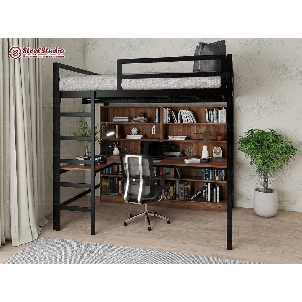 เตียงสูง5ฟุต พร้อมโต๊ะLและชั้นวางหนังสือ https://lnwchill.com