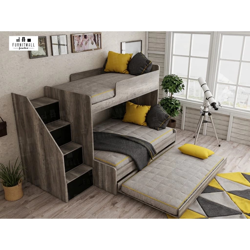 เตียงไม้2ชั้น 5+3.5, 6+3.5 ฟุต พร้อมถาด 3.5 ฟุต และบันไดกล่องลิ้นชัก https://lnwchill.com